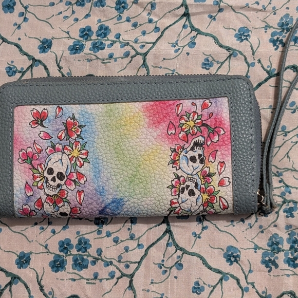 Ed Hardy Handbags - Ed Hardy Pink and Gray Floral Skull Wallet Wristlet - Used Condition